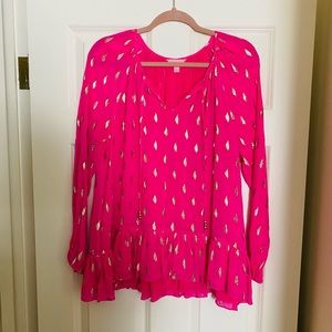 Lilly Pulitzer Hot Pink Gold Peplum Top Large